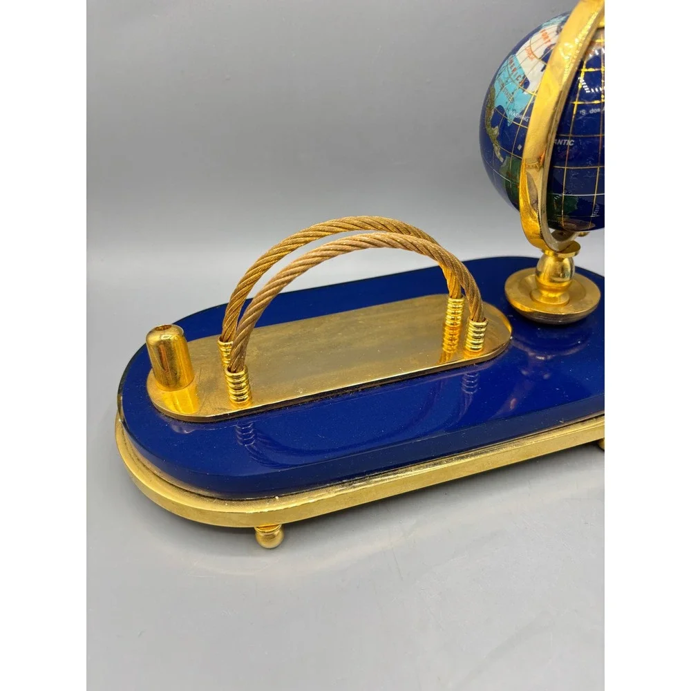 Vtg‎ Desktop Globe Pen Holder Ornate Brass Base Lapis Lazuli Organizer Decor